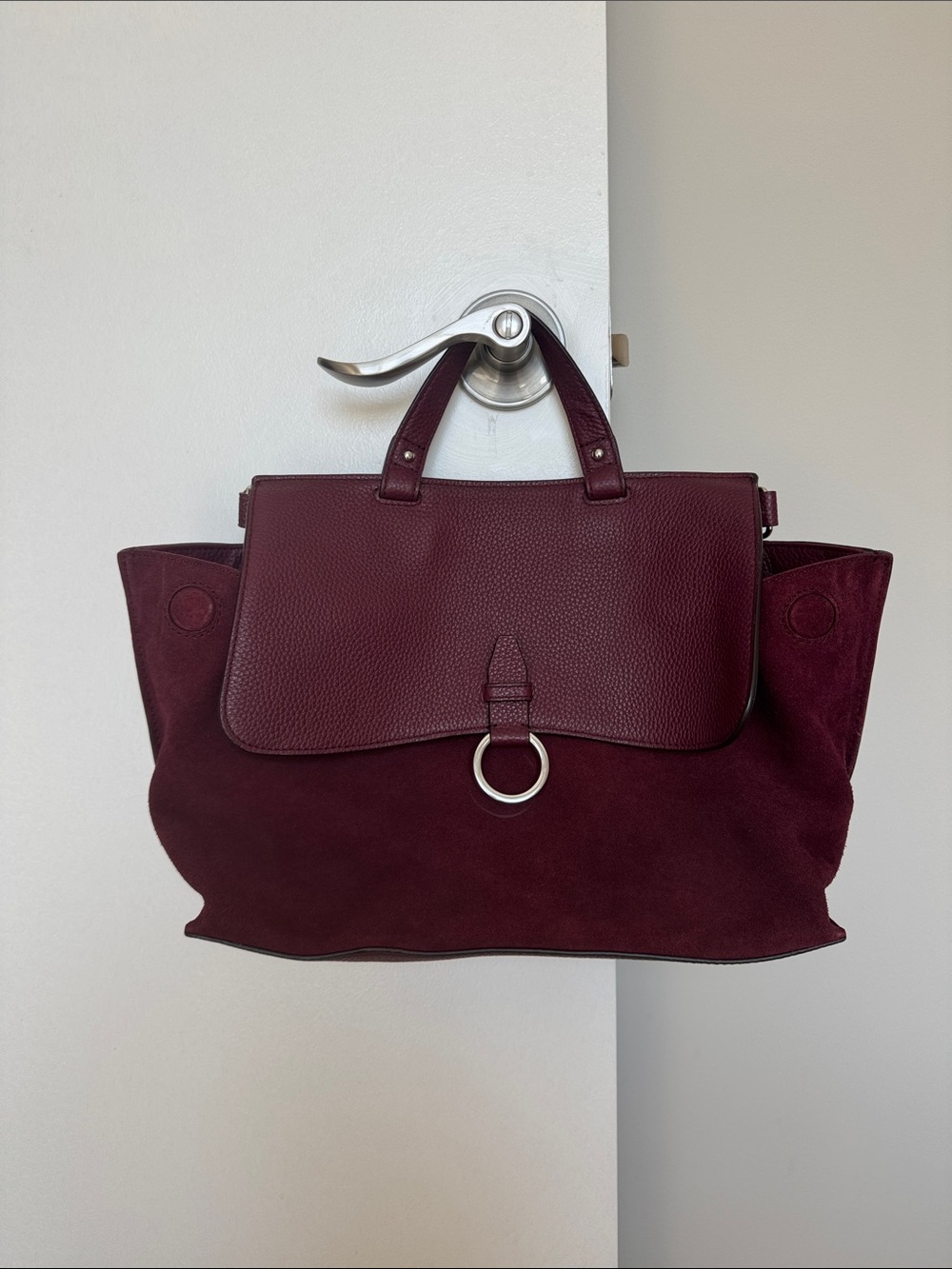 Rebecca Minkoff Keith Medium Satchel Acai Burgundy Leather Suede NWOT - Picture 3 of 13